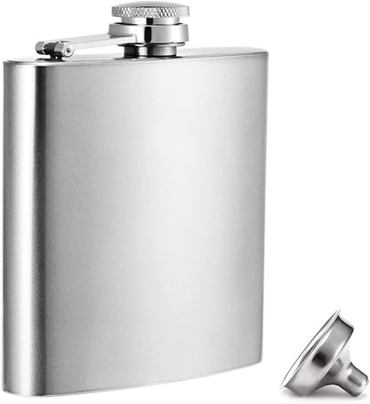 Hillside-Kit Hip Flask Pocket Alcohol Dranking Flask 6 OZ Stainless Steel Leak proof with Funnel Flask set (Silver)