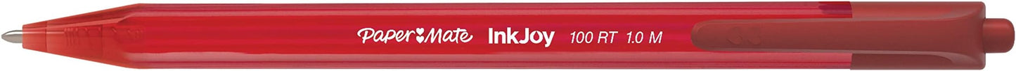 Paper Mate InkJoy 100RT Retractable Ballpoint Pens, Medium Point, Red, Box of 12