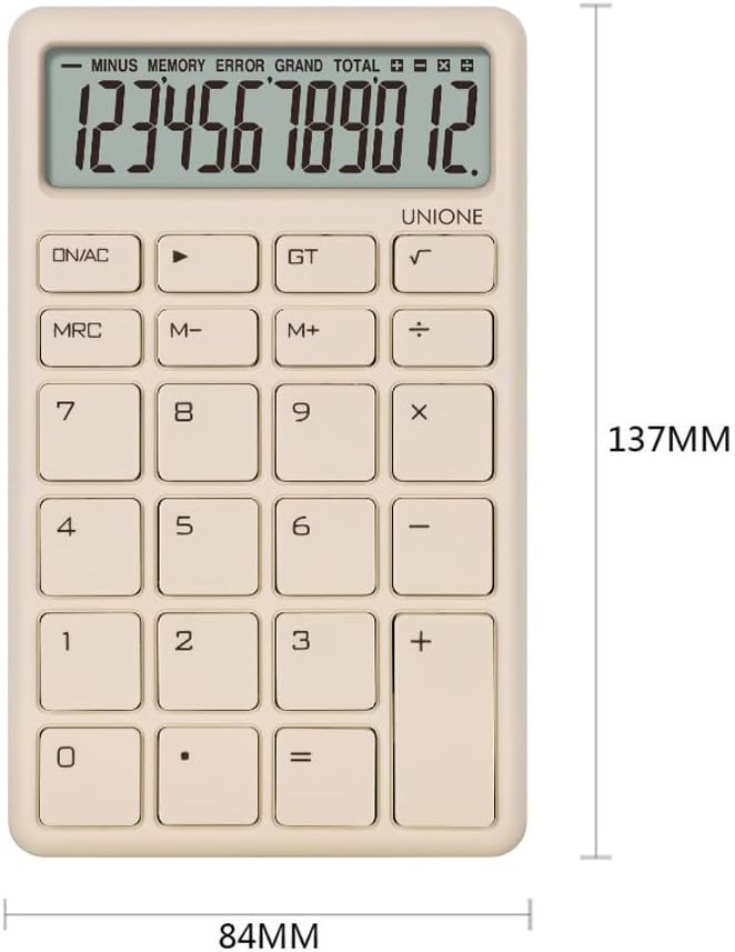 UNIONE Pocket  Desktop Beige Calculator with a Bright LCD, Dual Power Handheld Desktop. Color. Business, Office, High School