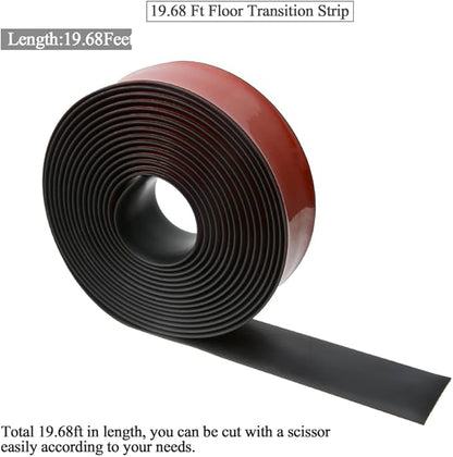 Floor Transition Strip Self Adhesive Flooring Threshold 2" Wide Rubber Transition Strip Vinyl Floor Flat Divider Strip Edge Trim Laminate Floor Gap Covering (20 Ft, Black)