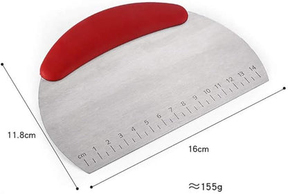 Dough Scraper, Professional Stainless Steel Dough Pastry Grill Scraper with Scale-Red