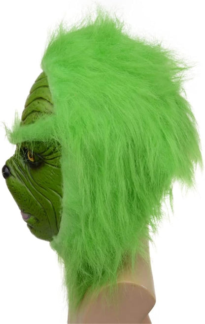 NEFSO Christmas Mask Green Cosplay Mask, Adult Plush Christmas Latex mask