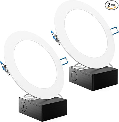 Sunco 2 Pack 6 Inch Ultra Thin LED Recessed Ceiling Lights, 4000K Cool White, Dimmable, 14W, Wafer Thin, Canless with Junction Box