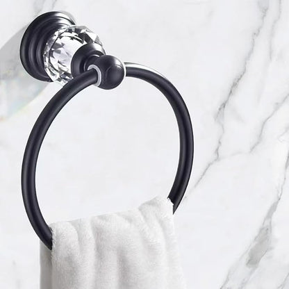 Black Crystal Towel Ring, Bathroom Towel Holder Ring, Matte Black Bathroom Towel Rack Hanger Home Hand Towel Ring Towel Holder for Bathroom Wall Mounted Bathroom Accessory