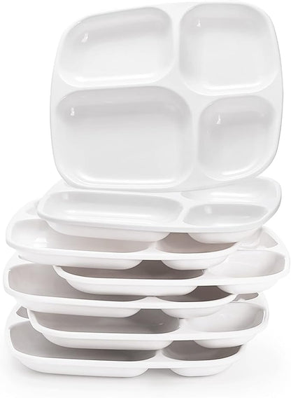 Dicunoy 8 PCS Divided Meal Tray, 10 Inch Melamine Dinner Plates for Adults, Sectional 4 Compartments Portion Control Plate Reusable Serving Platter for Salad, Noodles, Camping, Picnics