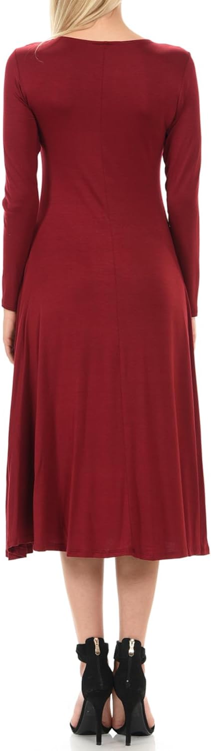 iconic luxe Women's Long Sleeve A-Line Fit and Flare Midi Dress Formal Casual
