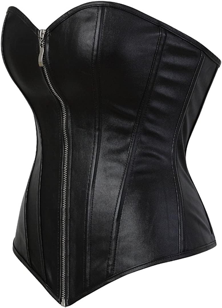 Corsets for Women Faux Leather Corset Top Steampunk Corsets Zipper Bustier Pirate Costume