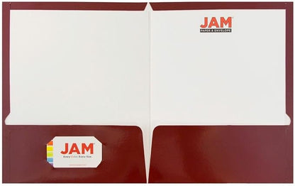 JAM PAPER Laminated Two Pocket Glossy Folders - Maroon Red - 3/Pack