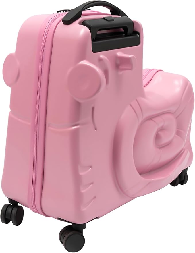 DNYSYSJ 20" Children's Ride On Luggage, Kid's Trolley Suitcase with Universal Wheels and Password Lock, Carry On Luggage Rolling Luggage, Aged 1-6 Years, ABS+PC (Pink, Snail Pattern)