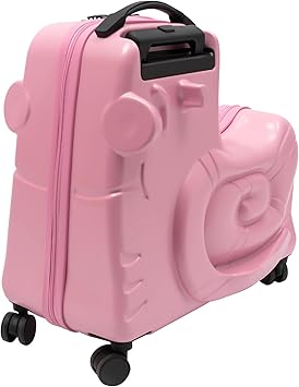 20" Kids Ride-On Luggage – Trolley Suitcase with Universal Wheels and Password Lock, Carry-On Rolling Bag for Ages 1-6, ABS+PC (Pink Snail Design)