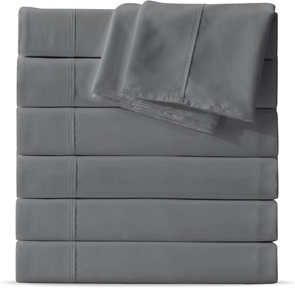 MapleStone Queen Flat Sheet 6 Pack,Premium Soft  Breathable,Brushed Microfiber Fabric,Anti-Shrinkage  Non-Fading, Bulk Flat Sheets Only Queen Size (Grey)