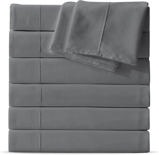 MapleStone Queen Flat Sheet 6 Pack,Premium Soft  Breathable,Brushed Microfiber Fabric,Anti-Shrinkage  Non-Fading, Bulk Flat Sheets Only Queen Size (Grey)