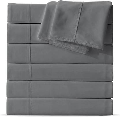 MapleStone Twin Flat Sheet 6 Pack,Premium Soft  Breathable,Brushed Microfiber Fabric,Anti-Shrinkage  Non-Fading,Bulk Flat Sheets Only Twin Size(Light Grey)