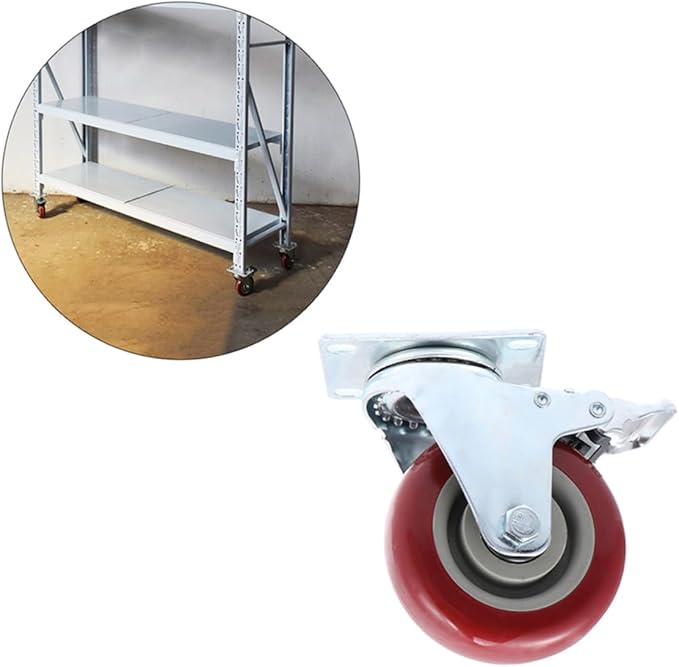 2pcs Red Tpr Brake Caster Wheels Heavy Duty Industrial Use Rotation for Furniture and Equipment Wear Resistant Design Easy Installation