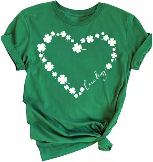 Beopjesk Women's St Patrick's Day T-Shirt Lucky Irish Shamrock Paddy's Day Graphic Tees Tops