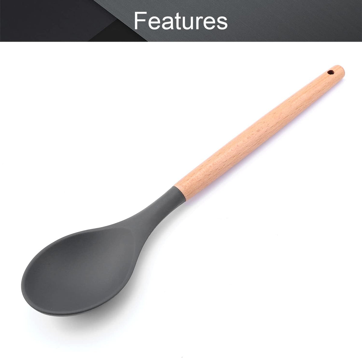 Cooking Kitchenware Tool Silicone Utensils with Wooden Multifunction Handle Non-Stick Spatula Ladle Egg Beaters Shovel New (brown)