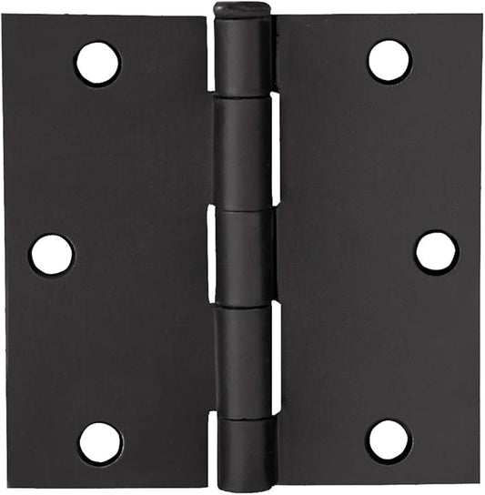 Door Hinges for Interior Doors 3-Pack 3-12-inch x 3-12-inch, Design House Square Corner Steel Door Hinge Door Hardware, Matte Black, 188920