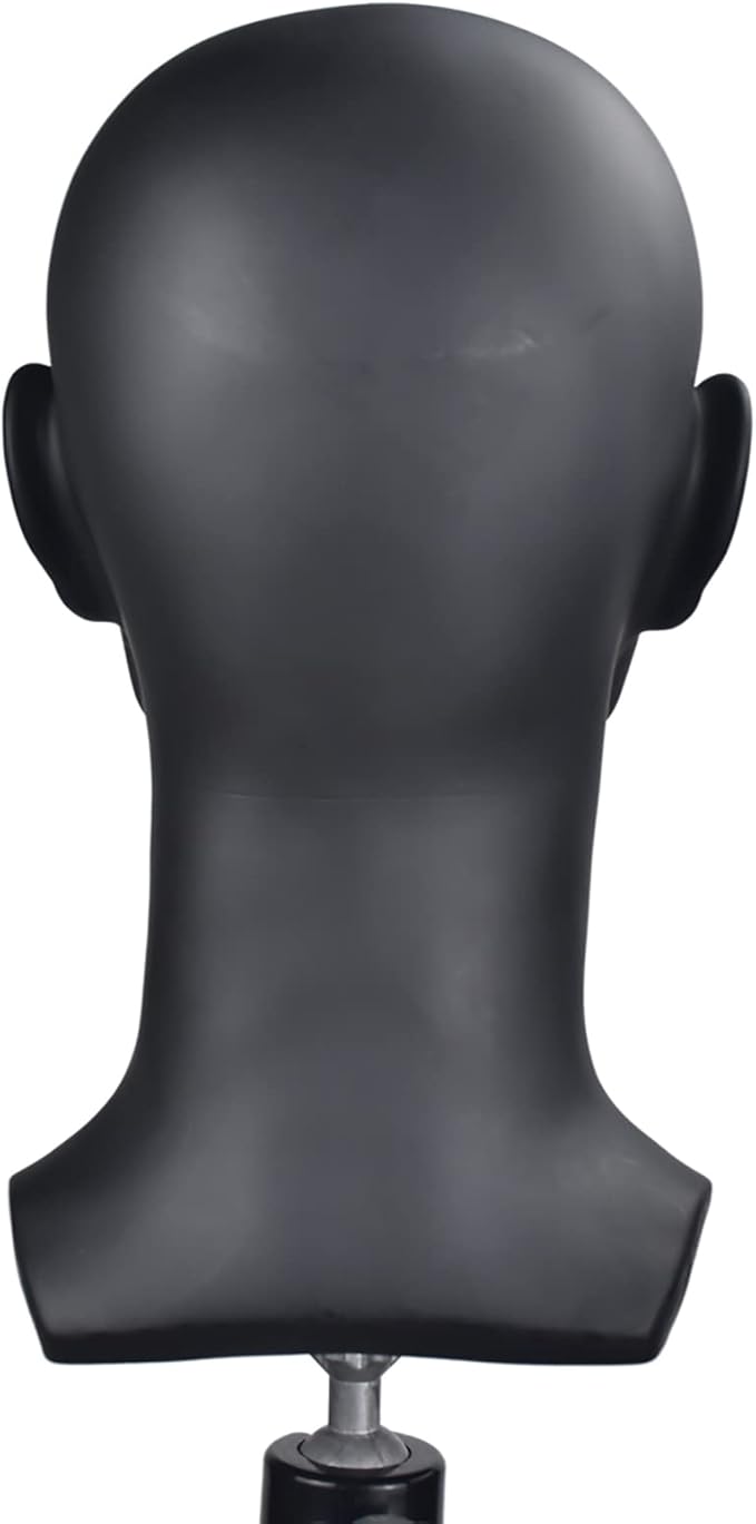 PVC Mannequin Head Black Male Manikin Dummy Stand Model Display Hat Scarf Wigs Hair Glasses Hat Beauty Styling Tool (Matte black)