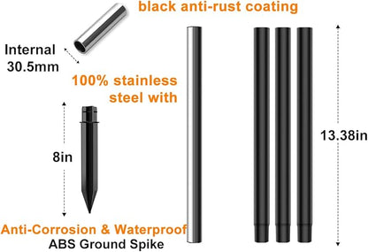 ZOOHAR Outdoor Light Pole Extension Kit - 55"4.6FT Stainless Steel with ABS Stakes, for Enhancing Garden Lights and Torches, Garden, Patio, Parties, Wedding,1.2in Diameter (2 Sets, 10 pcs)