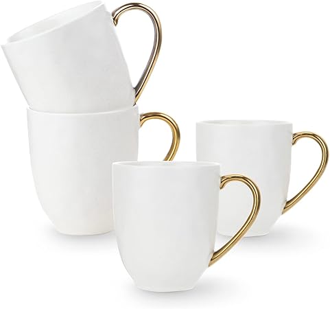Stone lain Florian Contemporary Porcelain Mug Set, Modern Gold and White