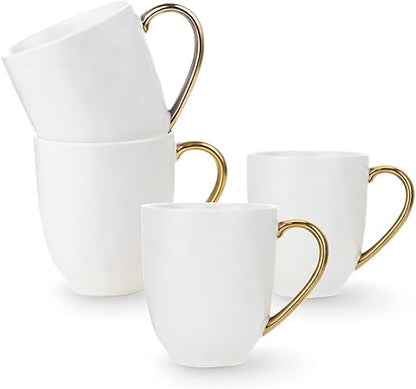 Stone lain Florian Contemporary Porcelain Mug Set, Modern Gold and White