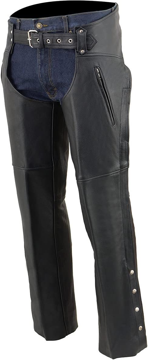 Milwaukee Leather Chaps for Men's Black Prime Leather Zipped Thigh Pocket-Mesh Lined Motorcycle Rider Chap-SH1190