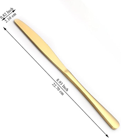 Gold Dinner Knives Set of 12 Pieces, Stainless Steel Titanium Gold Plating Butter Knife, Table Knives for Home, Restaurant, Hotel, Wedding, Events