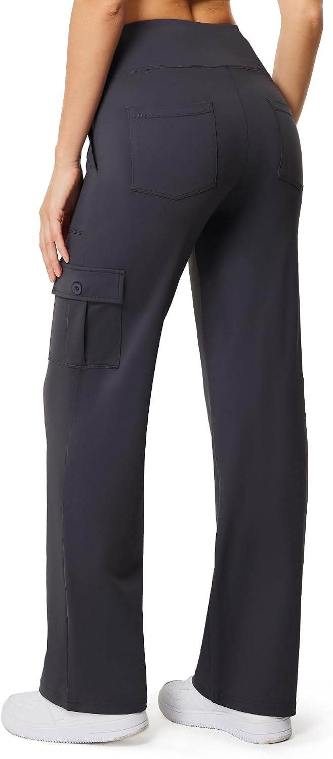 Casei Women's Wide Leg Yoga Pants with 6 Pockets Stretchy Cargo Work Dress Pants High Waisted Travel Scrub Trousers