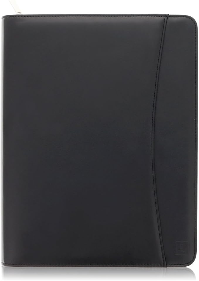 Leather Business Portfolio with Zipper - Black Portfolio Binder Organizer - Padfolio for Men & Women with 10.5 Inch Tablet Pocket by Lautus Designs