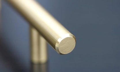 Satin Brass Cabinet Hardware Euro Style Bar Handle Pull - 6-3/4" Length - 96mm ~ 3-3/4" Hole - Brushed Brass Modern Gold