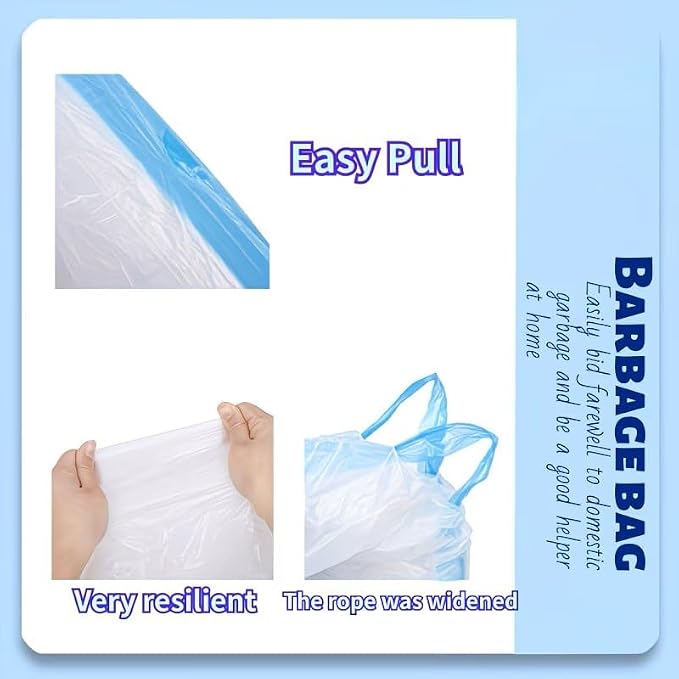 4 Gallon Small Drawstring Trash Bags, 3 Rolls (30 Pcs/Roll), Plastic Garbage Can Liners for Home & Office Use - Blue