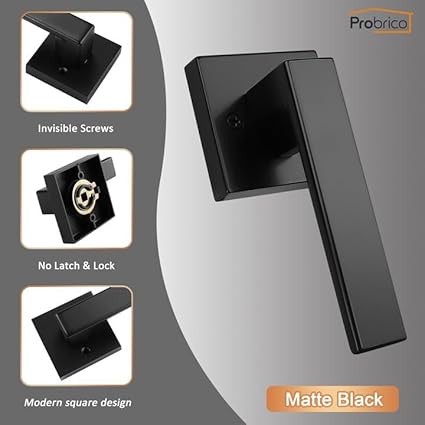 Probrico 4 Pack Black Dummy Door Levers Dummy Handles Heavy Duty Interior Levers Modern Non-Turning Door Hardware for French Door