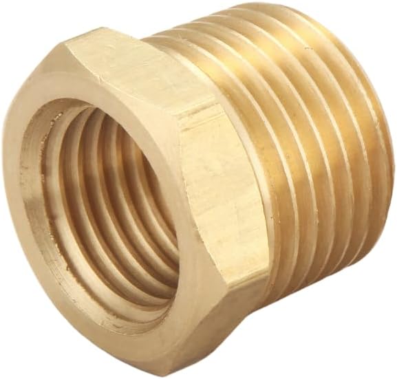 3/8 Inch Male x 1/4 Inch Female Reducing Adapter, NPT Brass Hex Bushing, Hex Head Pipe Fitting (Pack of 10)