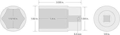 TEKTON 1/2 Inch Drive x 1-5/16 Inch Deep 6-Point Impact Socket | SID23033