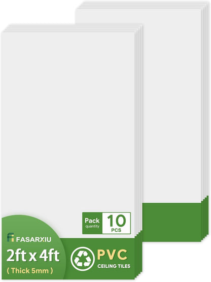 24"x48" Smooth Drop Ceiling Tiles Waterproof High-Grade PVC Ceiling Tiles 2x4 Fire-Rated - Easy Drop-in Installation - Case of 10 (80 sq. ft.)