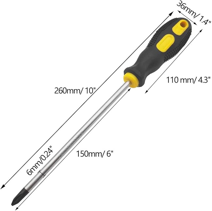 2Pcs Phillips Screwdriver 6 inch Shaft Non-Slip Grip Screwdriver Magnetic Tip 6mm PH2 Cross Head Screwdriver