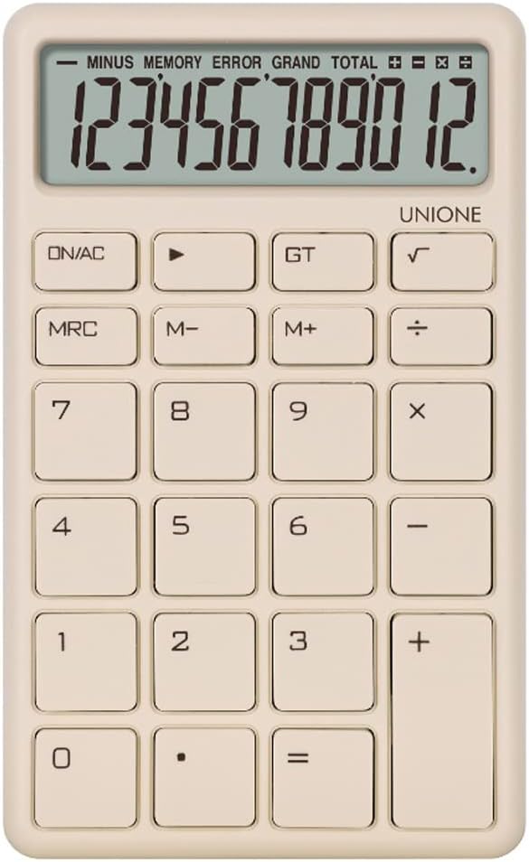 UNIONE Pocket  Desktop Beige Calculator with a Bright LCD, Dual Power Handheld Desktop. Color. Business, Office, High School