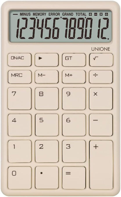 UNIONE Pocket  Desktop Beige Calculator with a Bright LCD, Dual Power Handheld Desktop. Color. Business, Office, High School