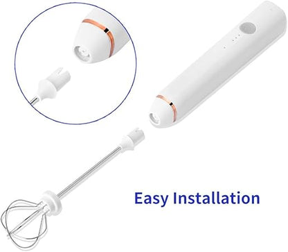 Milk Frother, Rechargeable hand-Held Electric Milk Frother 3 Adjustable USB Charging Can Be Used forBulletproof Coffee Protein Drinks Matcha Coffee Whisk (White)