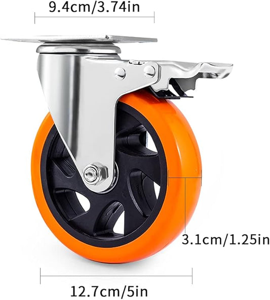 5" Swivel Plate Casters Wheels with Screw Safety Dual Locking and Polyurethane Foam No Noise Wheels,Heavy Duty-550 Lbs Per Caster