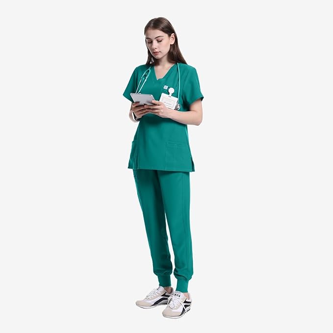 Uniforms World Scrubs for Women Set - Stretch Scrub Top  Pants with 8 Pockets, Yoga Waistband, Anti Wrinkle, Slim Fit