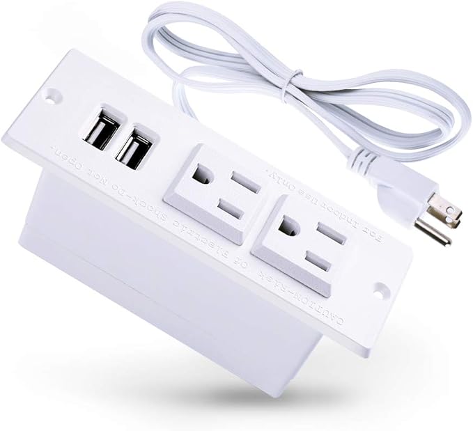 Conference Recessed Power Strip Socket with USB Ports,Table Power Strip,Desktop Charging Station with 2-Outlets and 2 USB Ports