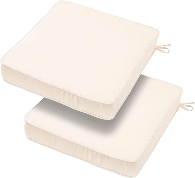 19x19x3 Inch Outdoor Square Corner Chair Cushions with Ties Set of 2, Water&Fade Resistant Thick Seat Cushion Pads for Garden Patio Dining Porch Furniture - Cream Ivory