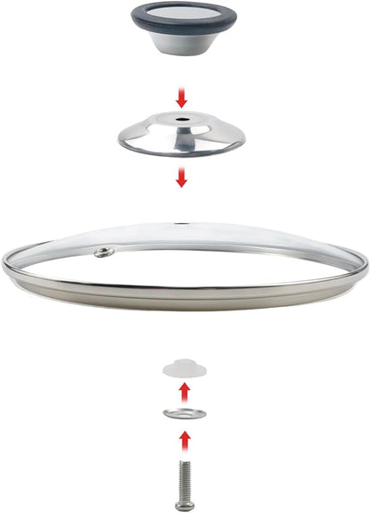 Universal Round Lid for Pans 6.5 Inch Tempered Glass Pot Lid, with Steam Vent Hole and Heat Resistant Handle Easy to Use Replacement Frying Pan Cover Cookware