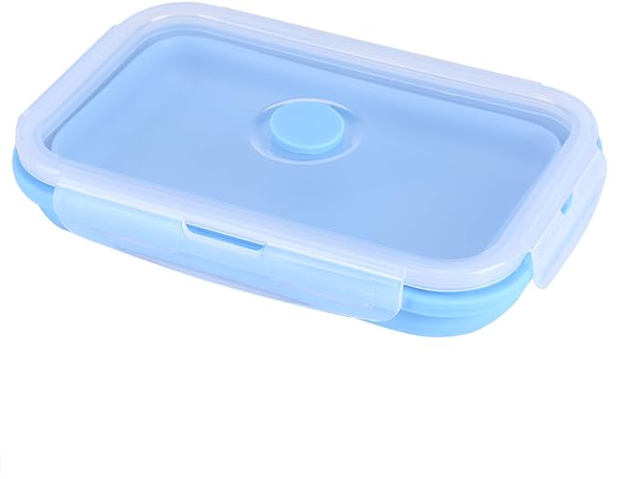 Food Storage Containers, Silicone Snack Container Folding Food Storage Container 800ml Portable Lunchbox Bowl Silicone Freezer Containers for Outdoor Office Travel (Sky Blue)