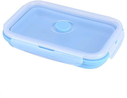 Food Storage Containers, Silicone Snack Container Folding Food Storage Container 800ml Portable Lunchbox Bowl Silicone Freezer Containers for Outdoor Office Travel (Sky Blue)