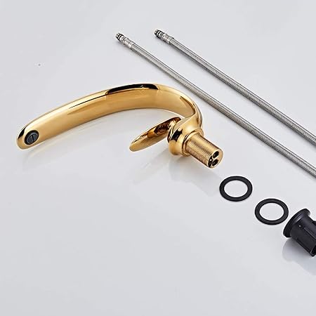 Bathroom Sink Tap, Single Hole Single Handle Bath Mixer Tap Contemporary Brass Deck Mount Bathroom Vessel Sink Faucet, for Bathroom Hotel,Gold