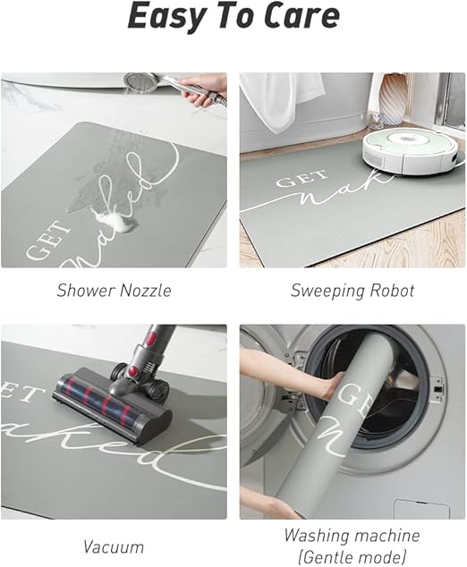 tchdio Bath Mat-Super Absorbent Quick Dry Bath Mats for Bathroom Floor Non Slip-Bathroom Mats with Rubber Backing-Ultra Thin Bathroom Rugs Fit Under Door, 17" x 24", Grey