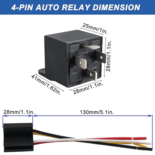 3040Amp Automotive Relay with Socket Heavy Duty for Truck Car Van Motorcycle Boat Relay 1-Pack 5 Pin 12V DC