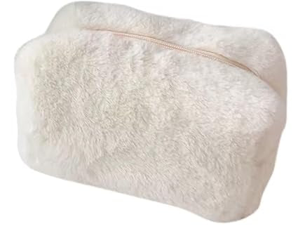 Small Cosmetic Bag,Women's Soft Plush Cute Cosmetic Bag,Mini Makeup Bag,Makeup Bag for Purse,Suitable for Ladies And Girls (White)